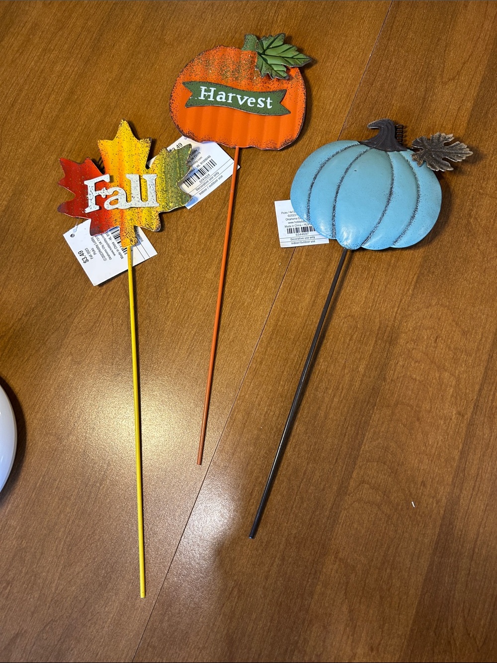 Hobby Lobby Metal Fall Garden Stakes in Orange, Yellow, Blue